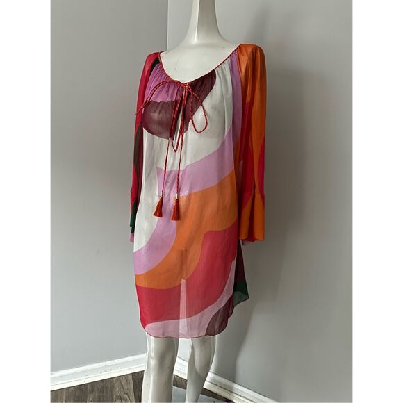 NWT Etro Tassel Tie Quarter Sleeve Semi Sheer Wavy Print Tunic Top Multicolor IT - Picture 6 of 11